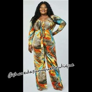 PLUS SIZE ABSTRACT PRINT JUMPSUIT